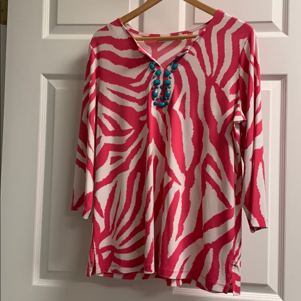 Susan Graver pink and white zebra print top